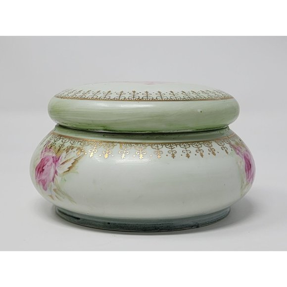 Antique Hand Painted Roses Nippon Powder/Trinket Bowl With Lid - Picture 3 of 11